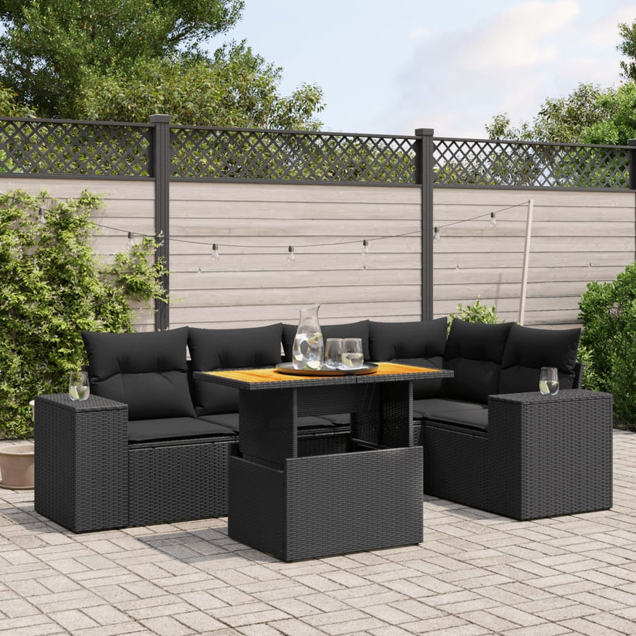6-Delige Loungeset Met Kussens Poly Rattan Zwart