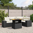 6-piece Lounge Set with cushions poly rattan black