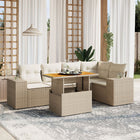 6-delige Loungeset met kussens poly rattan beige