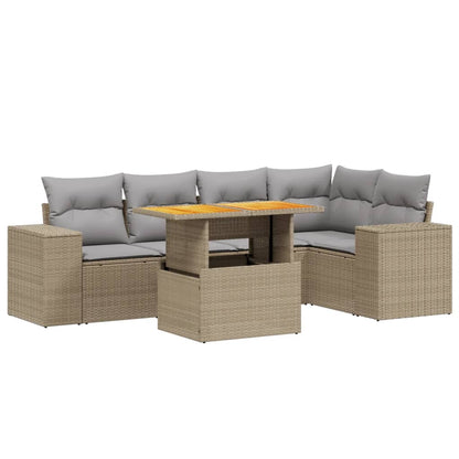 6-delige Loungeset met kussens poly rattan beige