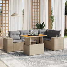 6-delige Loungeset met kussens poly rattan beige