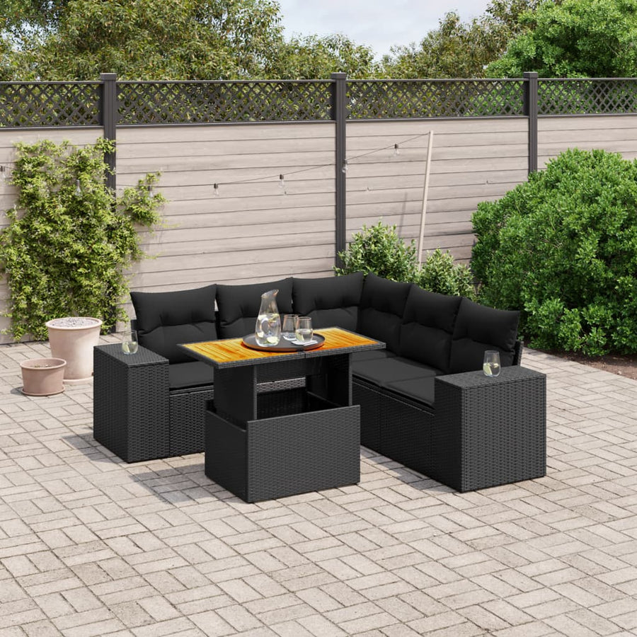6-Delige Loungeset Met Kussens Poly Rattan Zwart