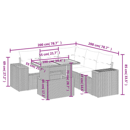 6-delige Loungeset met kussens poly rattan beige