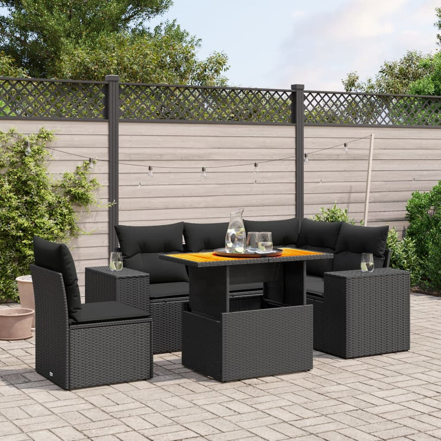 6-Delige Loungeset Met Kussens Poly Rattan Zwart