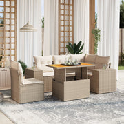 Loungeset 6-delig poly rattan beige met kussens