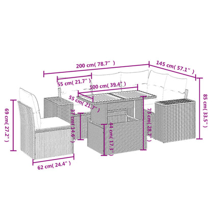 6-delige Loungeset met kussens poly rattan beige
