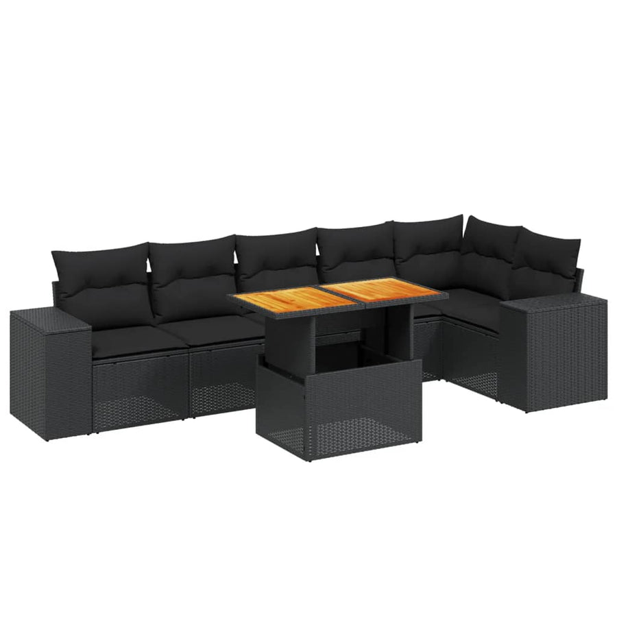 7-Delige Loungeset Met Kussens Poly Rattan Zwart