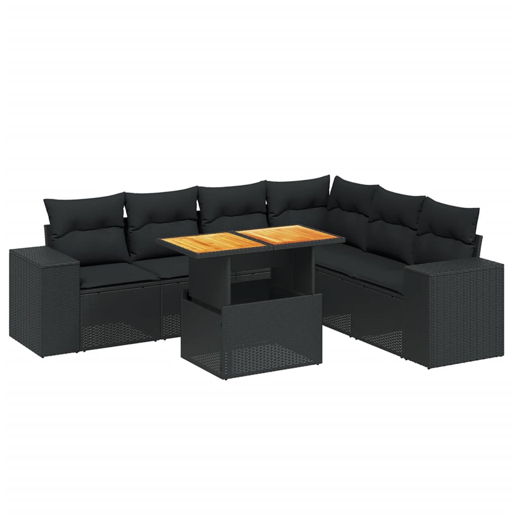 7-Delige Loungeset Met Kussens Poly Rattan Zwart