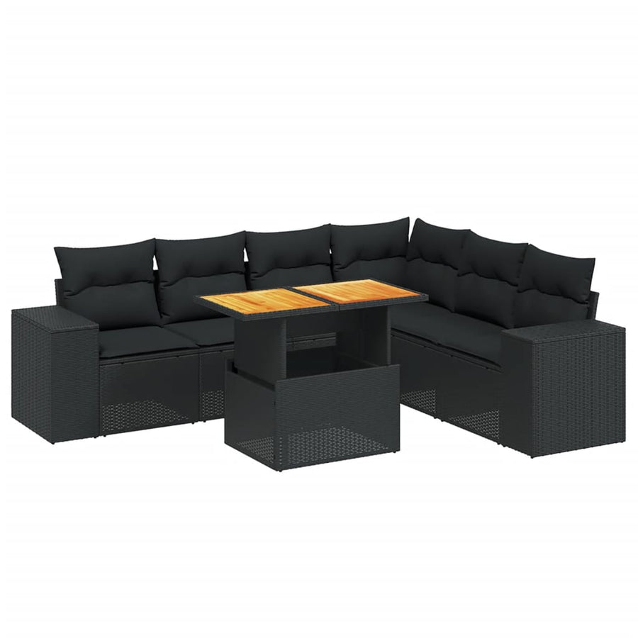 7-Delige Loungeset Met Kussens Poly Rattan Zwart