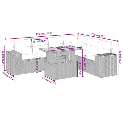 7-Delige Loungeset Met Kussens Poly Rattan Zwart