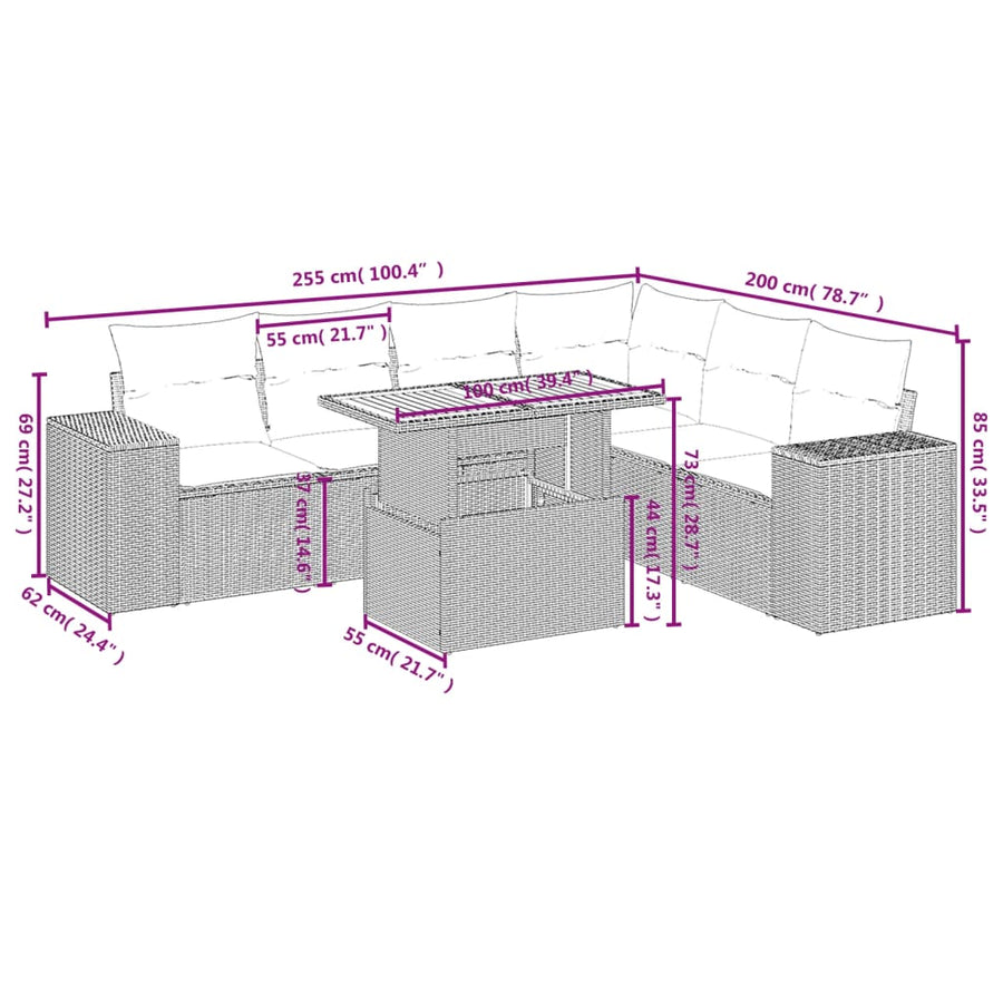 7-Delige Loungeset Met Kussens Poly Rattan Zwart