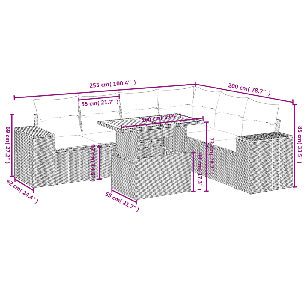 7-Delige Loungeset Met Kussens Poly Rattan Zwart