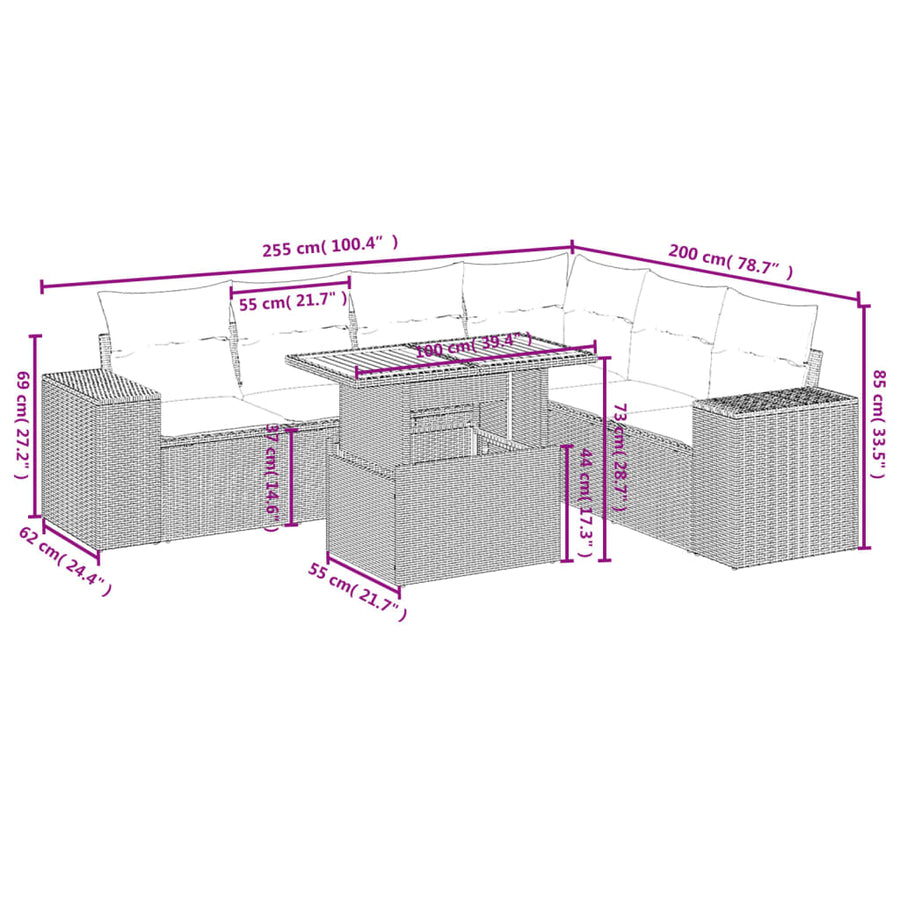7-Delige Loungeset Met Kussens Poly Rattan Zwart