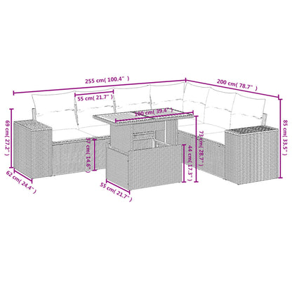 7-delige Loungeset met kussens poly rattan beige