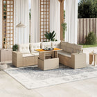 7-delige Loungeset met kussens poly rattan beige