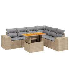 7-delige Loungeset met kussens poly rattan beige