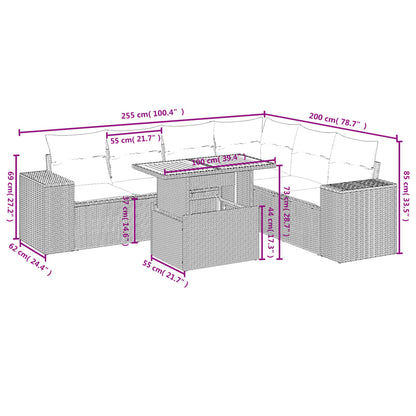 7-delige Loungeset met kussens poly rattan beige