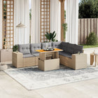 7-delige Loungeset met kussens poly rattan beige