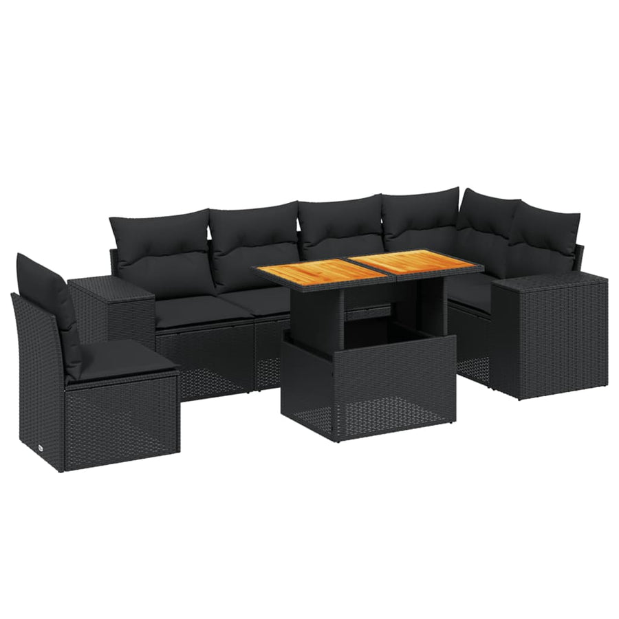 7-Delige Loungeset Met Kussens Poly Rattan Zwart