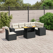 Loungeset 7-delig poly rattan zwart met kussens