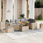 7-delige Loungeset met kussens poly rattan beige