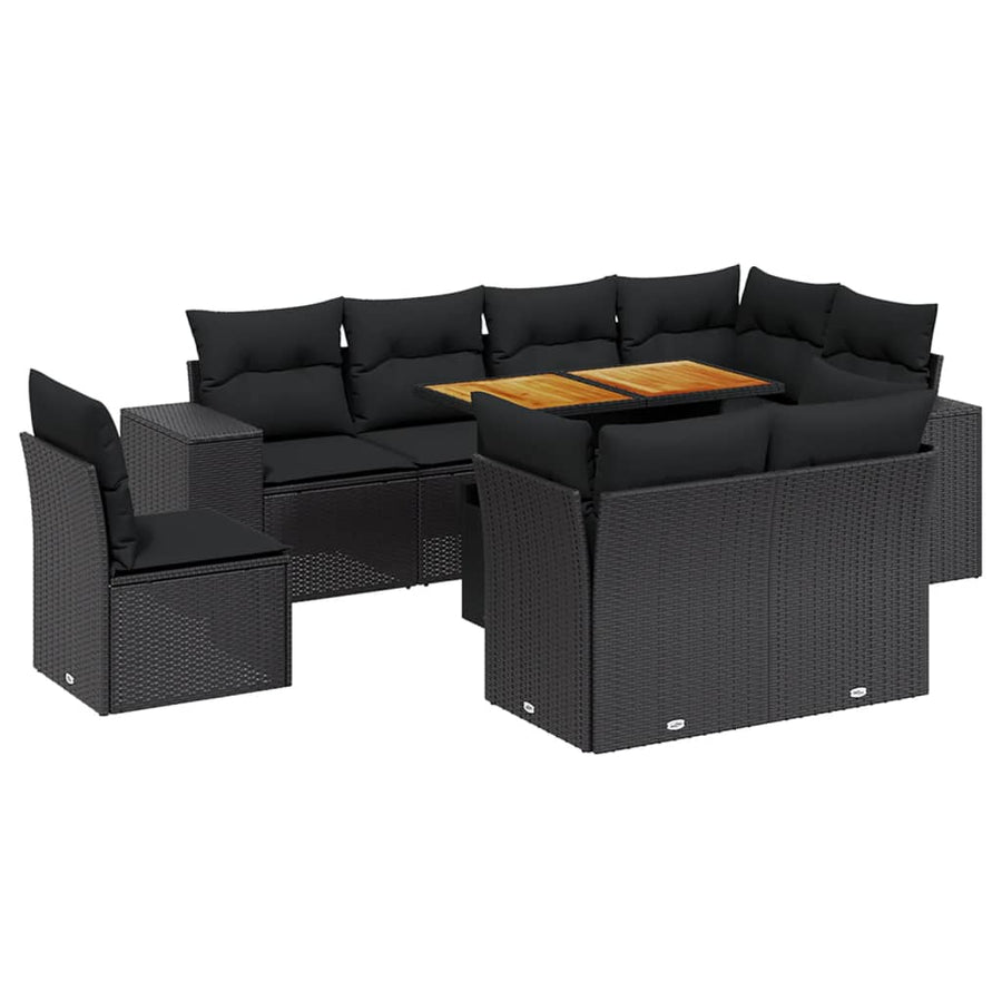 9-Delige Loungeset Met Kussens Poly Rattan Zwart