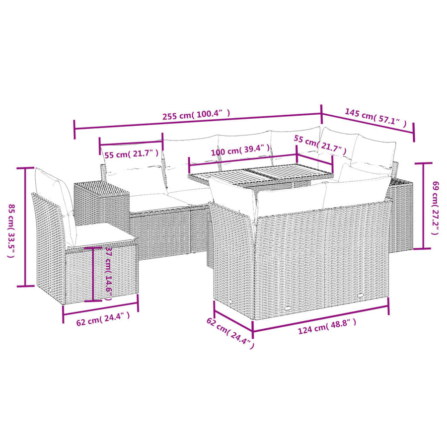 9-Delige Loungeset Met Kussens Poly Rattan Zwart