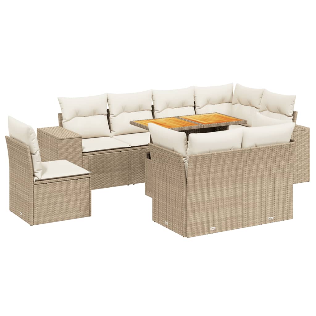9-delige Loungeset met kussens poly rattan beige