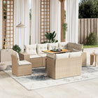 9-delige Loungeset met kussens poly rattan beige