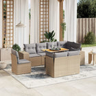 9-delige Loungeset met kussens poly rattan beige