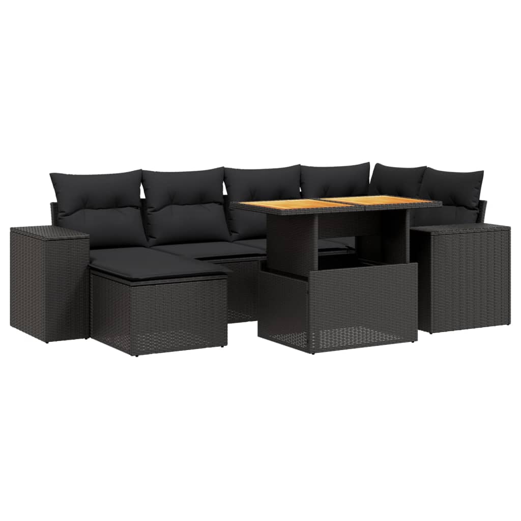 7-Delige Loungeset Met Kussens Poly Rattan Zwart