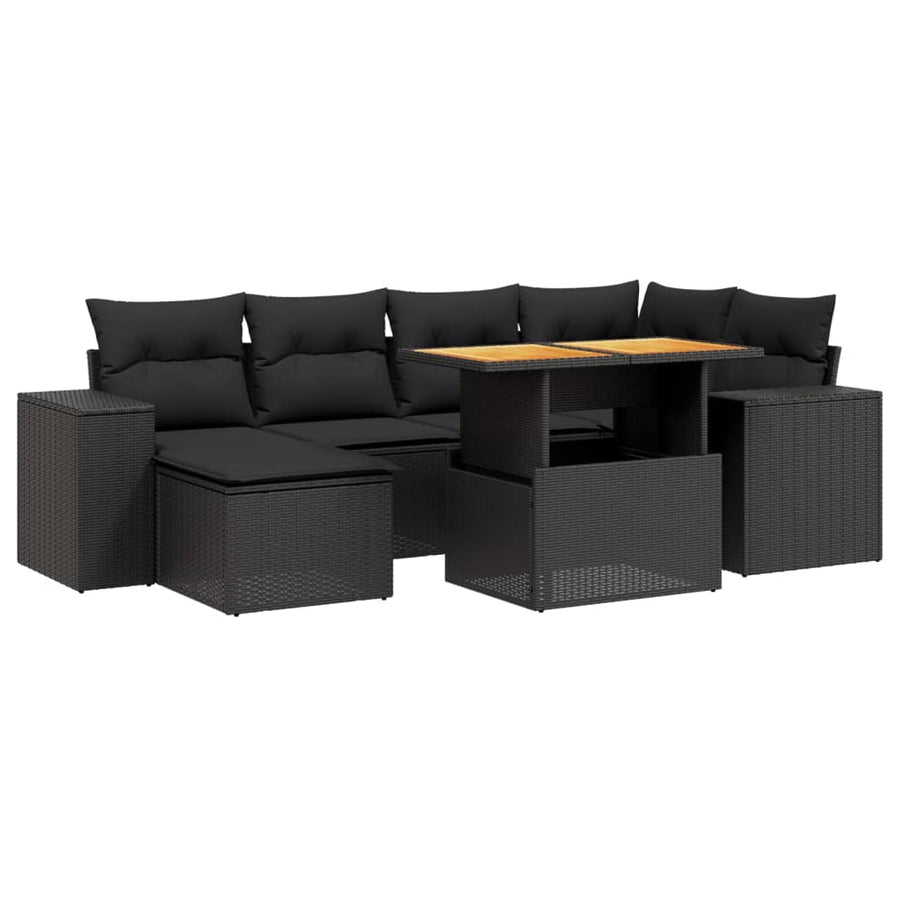 7-Delige Loungeset Met Kussens Poly Rattan Zwart