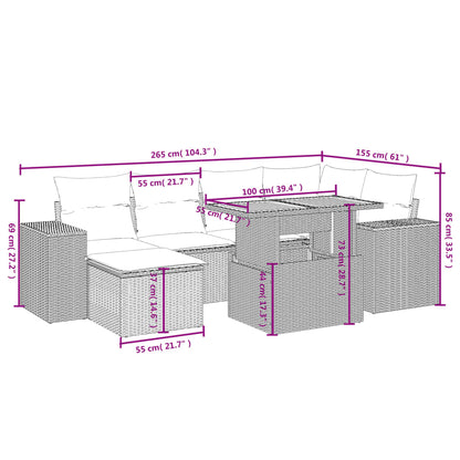 7-Delige Loungeset Met Kussens Poly Rattan Zwart