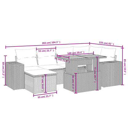 7-Delige Loungeset Met Kussens Poly Rattan Zwart