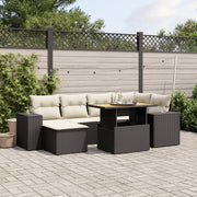 7-piece lounge set with cushions poly rattan black