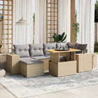 7-delige Loungeset met kussens poly rattan beige