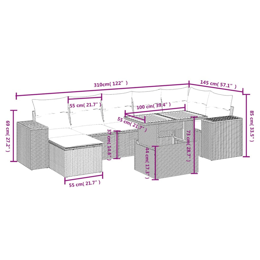 8-Delige Loungeset Met Kussens Poly Rattan Zwart