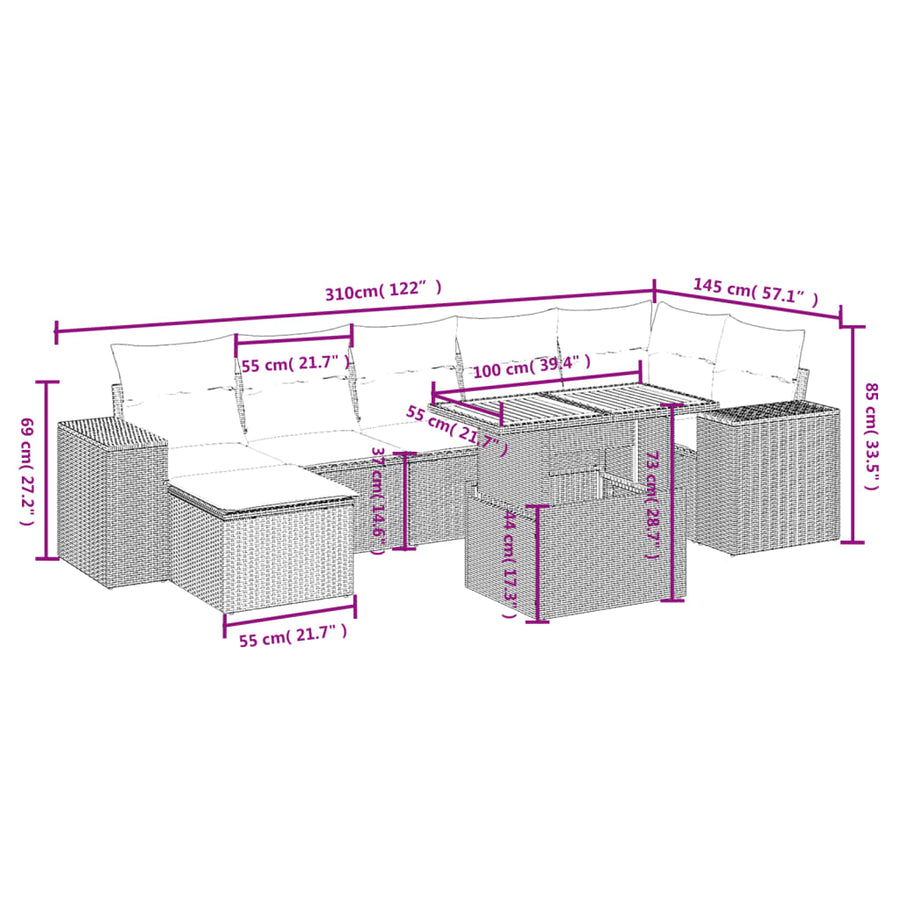 8-Delige Loungeset Met Kussens Poly Rattan Zwart