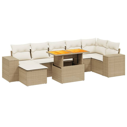 8-delige Loungeset met kussens poly rattan beige