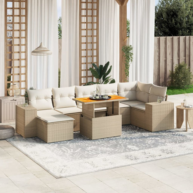 8-delige Loungeset met kussens poly rattan beige