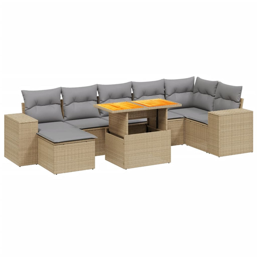 8-delige Loungeset met kussens poly rattan beige