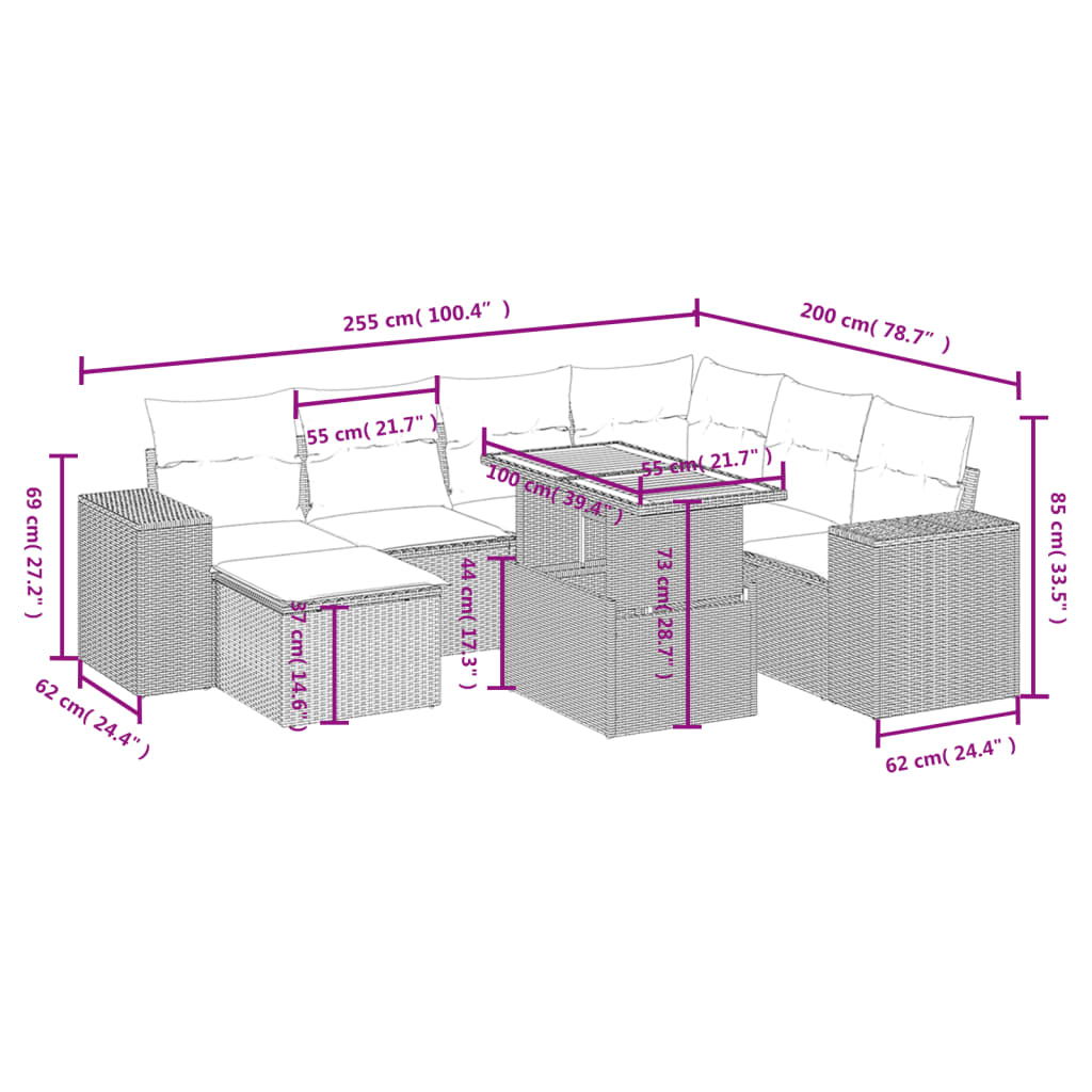 8-Delige Loungeset Met Kussens Poly Rattan Zwart