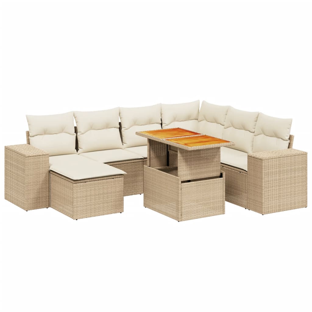 8-delige Loungeset met kussens poly rattan beige