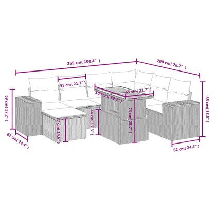 8-delige Loungeset met kussens poly rattan beige