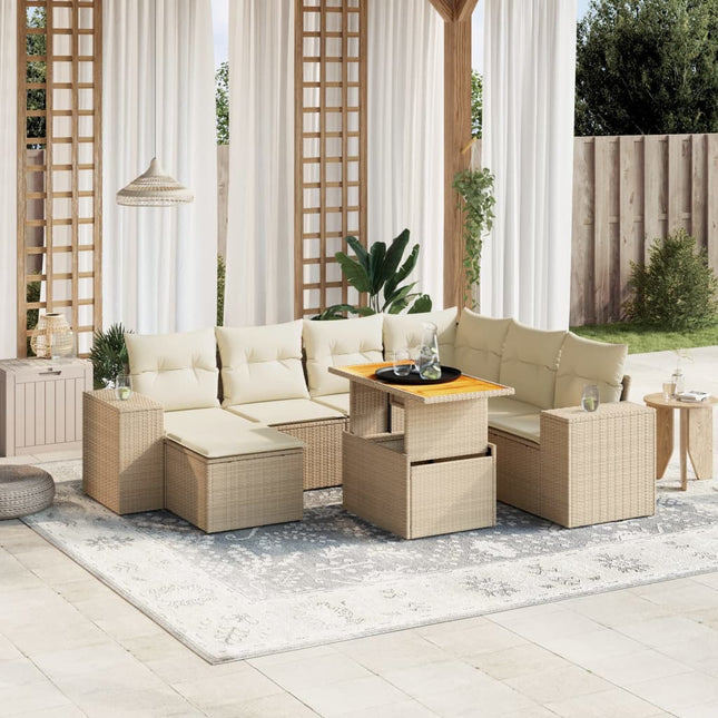 8-delige Loungeset met kussens poly rattan beige