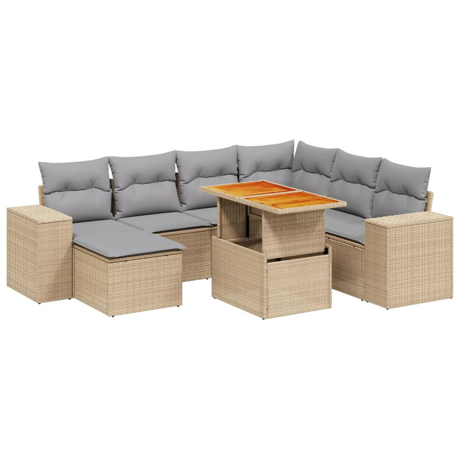 8-delige Loungeset met kussens poly rattan beige