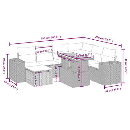 8-delige Loungeset met kussens poly rattan beige