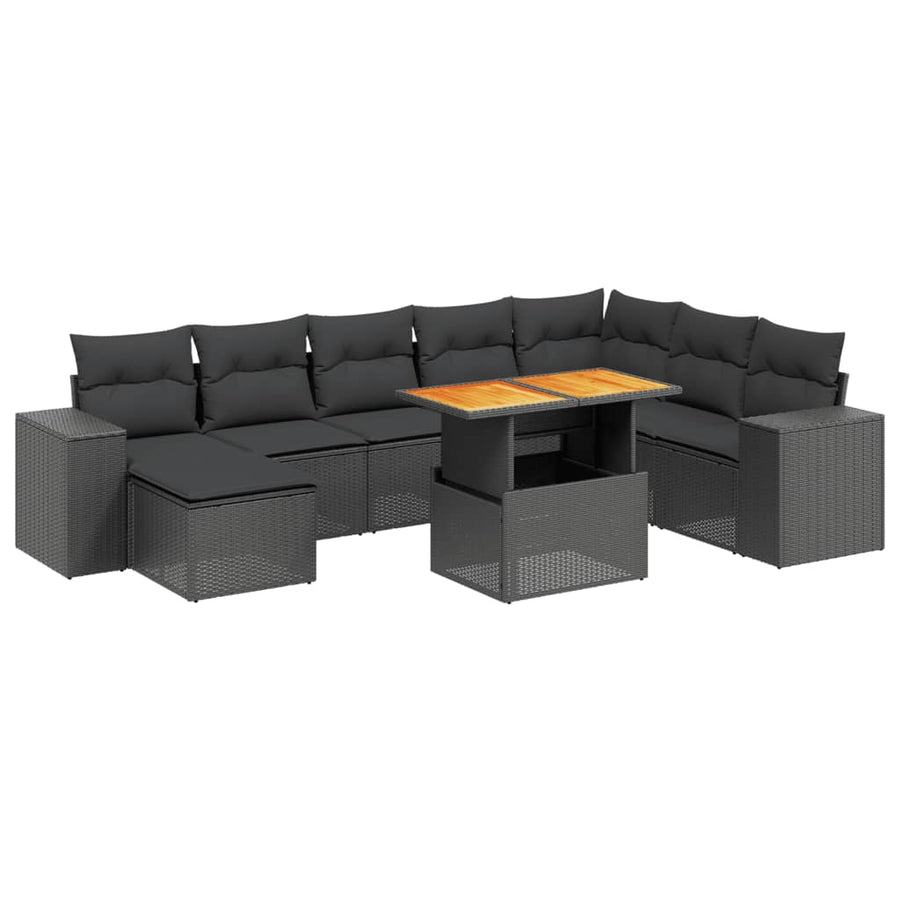 9-Delige Loungeset Met Kussens Poly Rattan Zwart