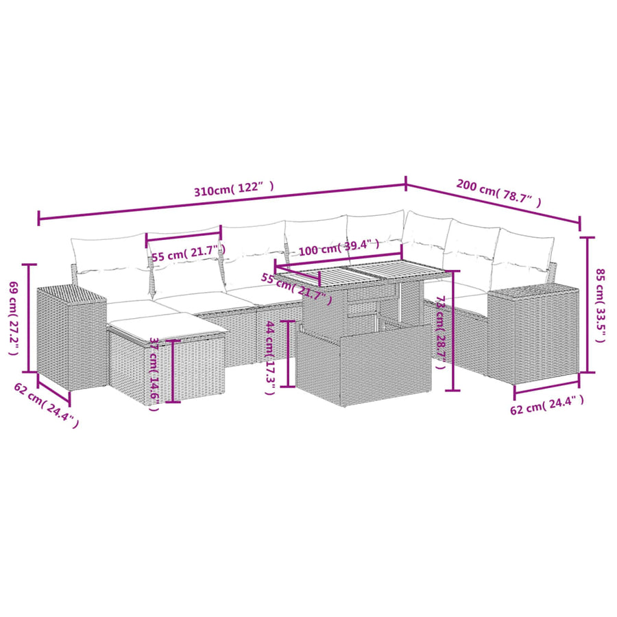9-Delige Loungeset Met Kussens Poly Rattan Zwart