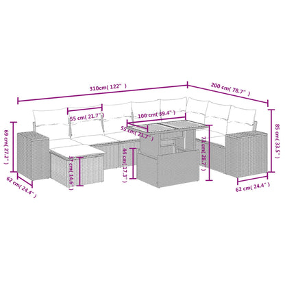 9-Delige Loungeset Met Kussens Poly Rattan Zwart